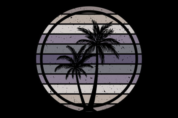 Retro Vintage Sunset Palm Tree, Clipart Review